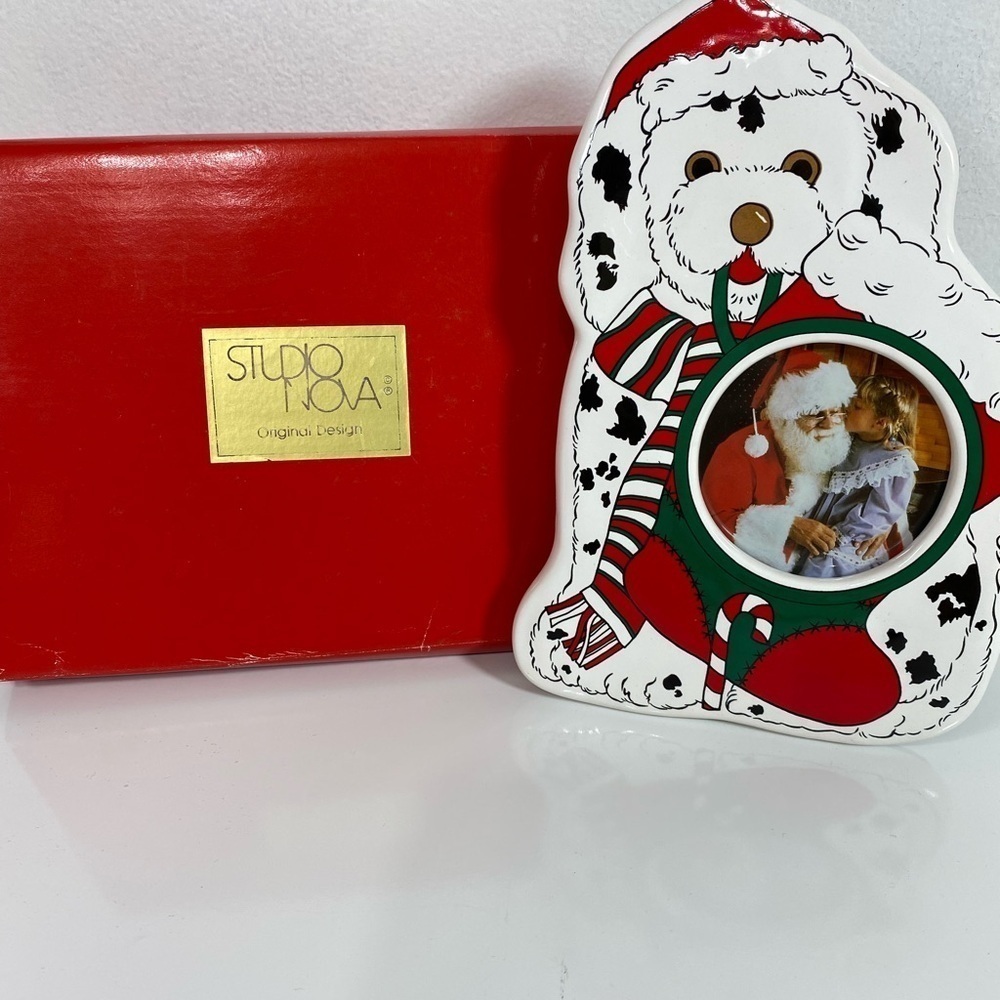 Studio Nova Santas Best Friend‎ Dog Picture Frame Original Box 2 1/2" Round Rare